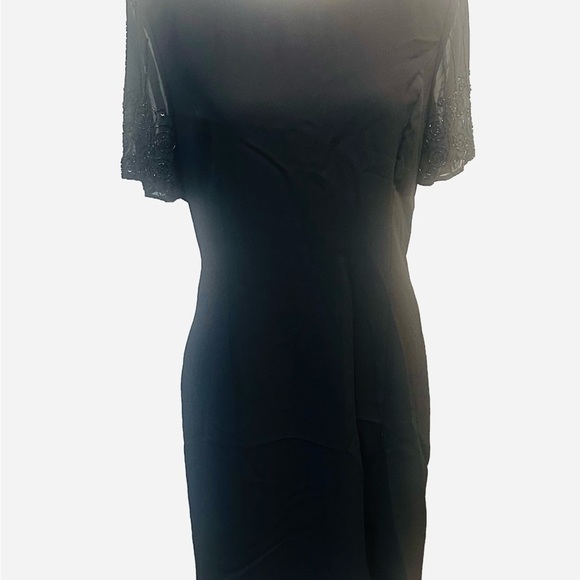 Vintage Black Sheath Cocktail Dress Sz 10 Beaded Formal Old Money Office Siren - Picture 2 of 8
